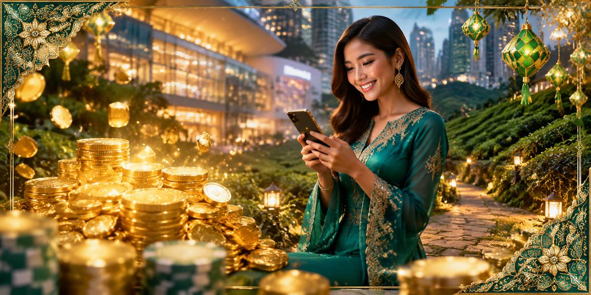 Pengguna Malaysia mengakses platform kasino mudah alih 3008 dengan latar batik Kuala Lumpur